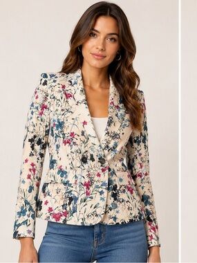DAKS London Floral Double Breasted Blazer Jacket Cream multi IT 38 US 2-4 NWT